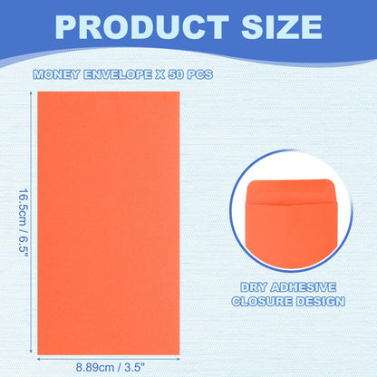 PATIKIL Money Envelope, 50 Pack 6.5" x 3.5" Cash Envelopes Money Holder Bags Budgeting Saving Challenge Letter for Gift Coins Checks Tickets Jewelry Passport Card, Orange