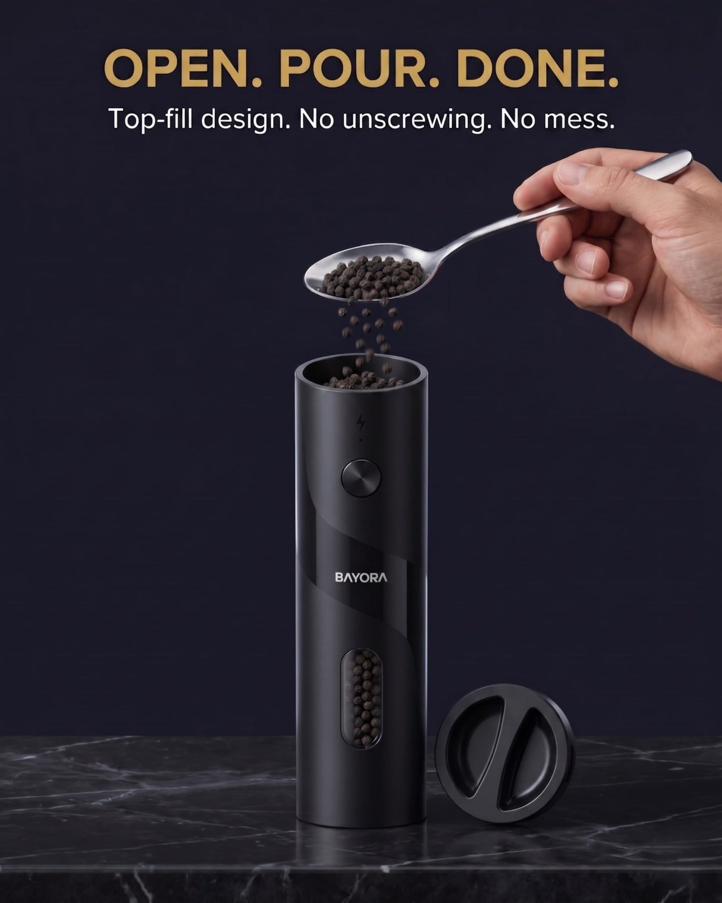 BAYORA Rechargeable Electric Salt & Pepper Grinder Set w/ Charging Base – Automatic Salt & Pepper Mills, USB-C, Adjustable Coarseness, Large Capacity, LED Charging Indicator, 2-Pack, Kitchen Gifts