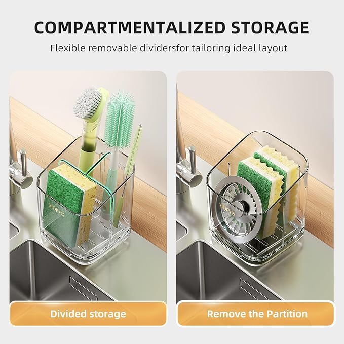 Minimalist Sponge Holder for Kitchen Sink, 3 Slots Sink Caddy