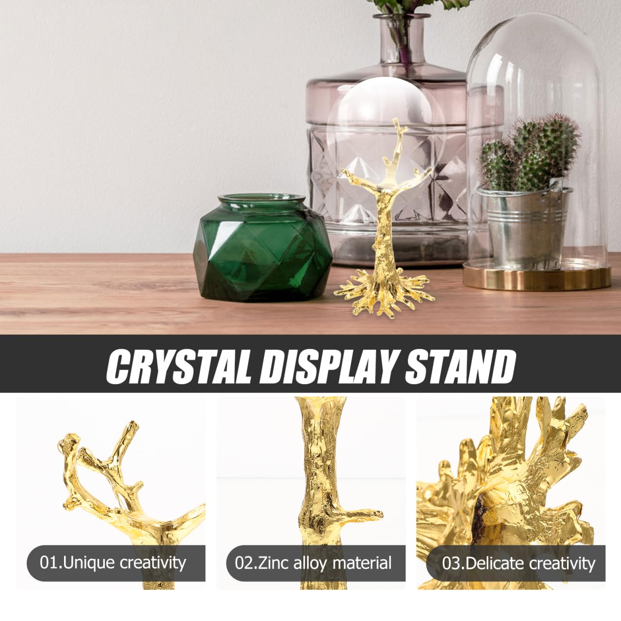 HOMSFOU Gold Tree Branch Metal Sphere Holder for Crystal Ball and Mineral Specimen, Tabletop Ornament Rack for Small Collectibles and Home Decor