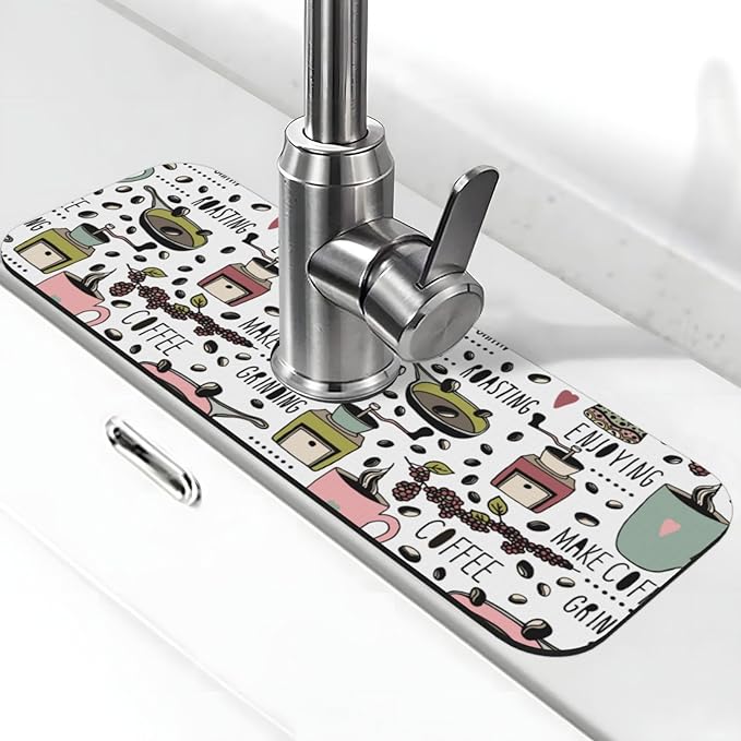 Coffee Coffe Kitchen Sink Splash Guard Faucet Mat Super Absorbent Fast Drying
