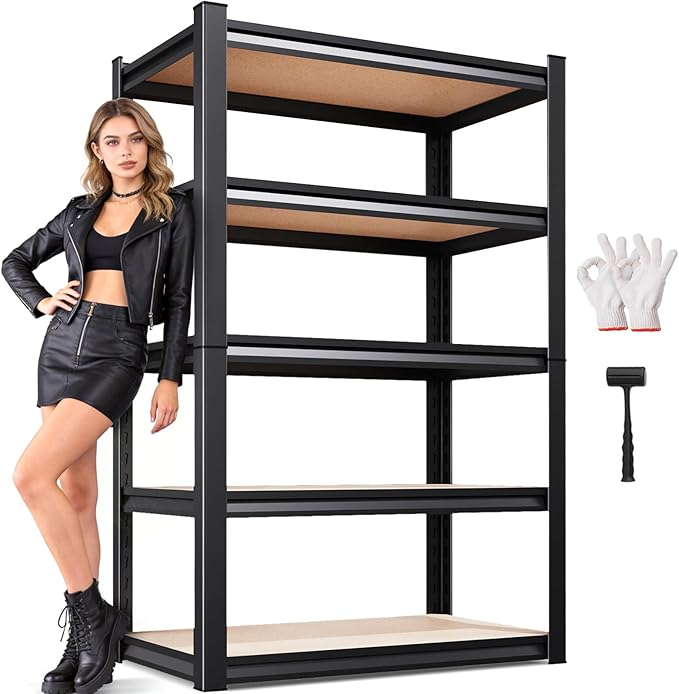 71.2" H Garage Shelving Heavy Duty Storage Shelves, Metal Adjustable Shelving Unit, Utility Garage Organizer Shelf for Basement, Pantry, Kitchen, Warehouse, 31.5" W x 13.8" D x 71.2" H, Black