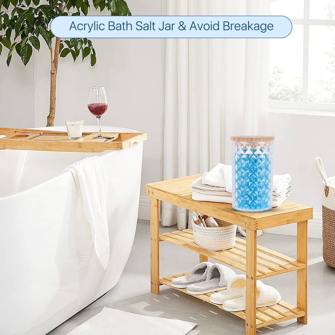 Worldity 1000ML/33OZ Acrylic Bath Salt Container, Anti-shatter Bath Salt Jars with Airtight Lids & Wooden Scoop, Acrylic Jars with Lids for Coffee, Sugar, Cookie, Bath Tub Accessories for Women