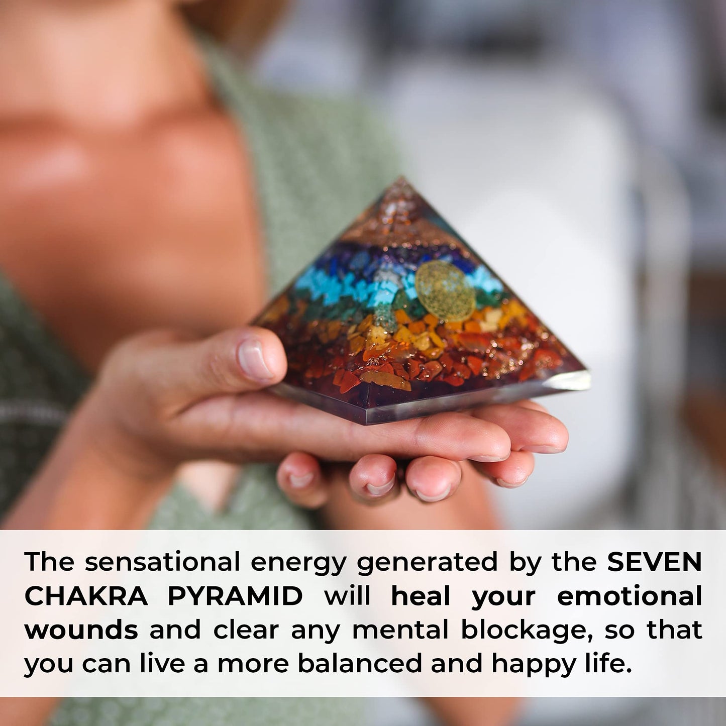 Orgonite Crystal Seven chakra FOL pyramid & Pendant Set, Orgonite Pyramid for Energy Healing - Orgonite Kit - Protection With Seven Chakra Orgonite Necklace