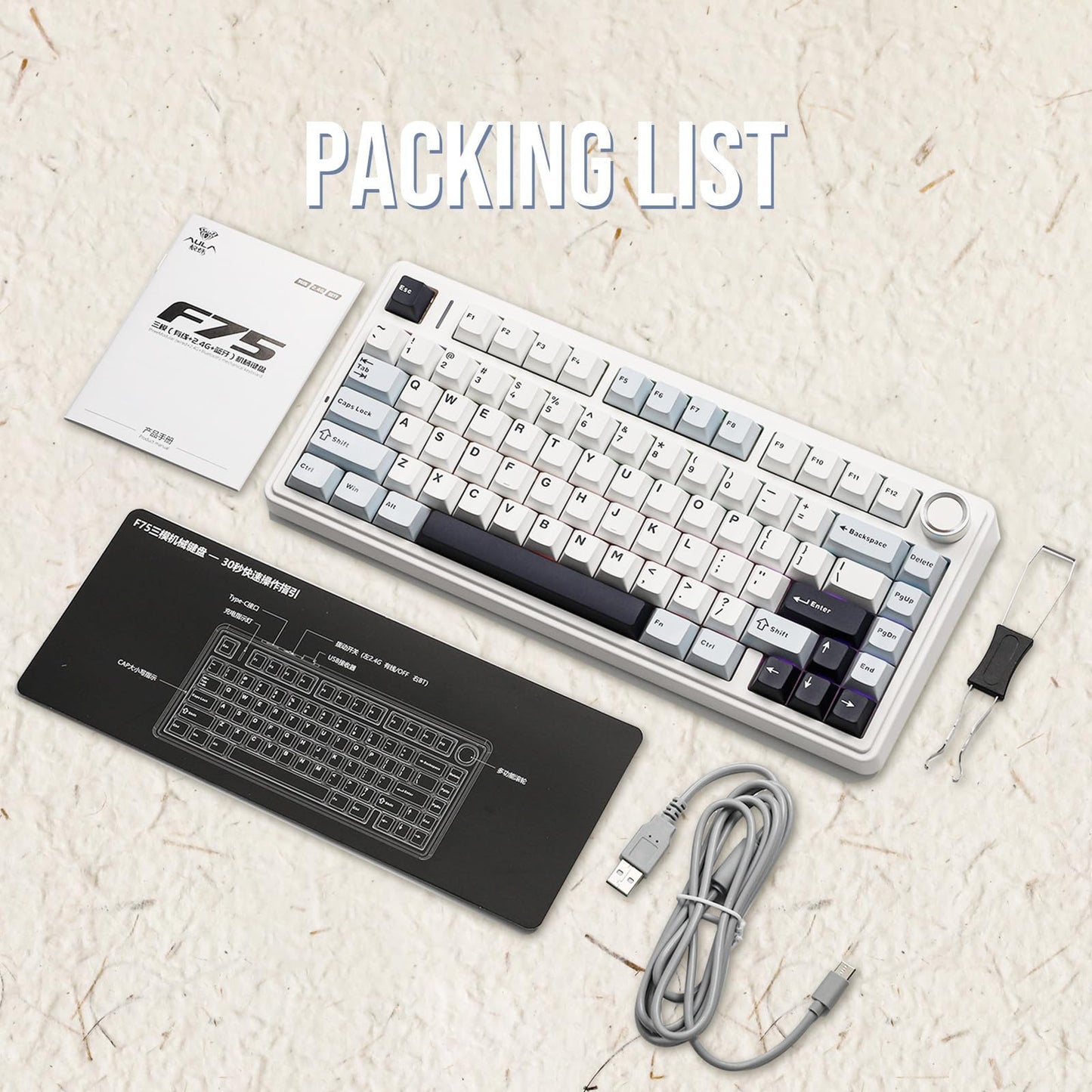 EPOMAKER AULA F75 Wireless Mechanical Gaming Keyboard, 75% Layout with Knob, Creamy Gasekt-Mount with Sound-Dampening, RGB, Hot-Swap, Bluetooth/2.4Ghz (Light Blue, Reaper Switch)