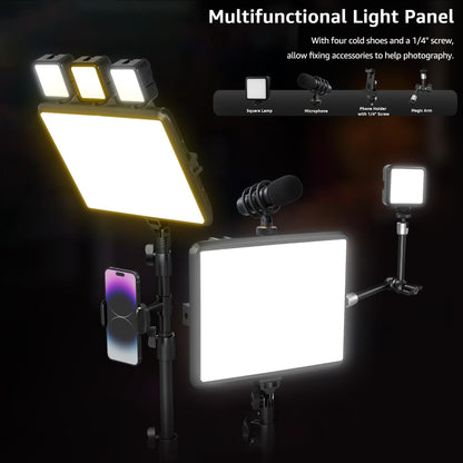 NiceVeedi 2-Pack Photography Lighting Kit, 25 * 20CM Dimmable15W LED Studio Video Light, Stream Selfie Light for Recording/Game Streaming/Camera Portrait, With 160CM Tripod (15w-2 Pack)