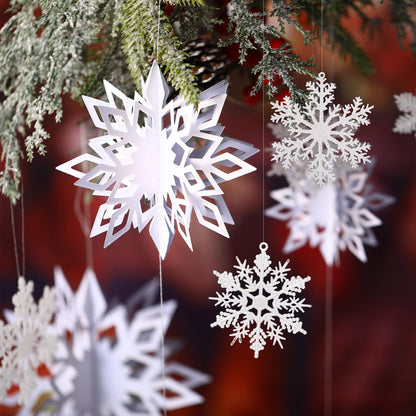 Outus 42 Pcs Winter Christmas Party Decorations 3D Snowflake Hanging Decoration Set 3D Hanging Snowflake Decor Pendant for Christmas Winter Party New Year Home(2 Inch, 3 Inch, 4 Inch,White)