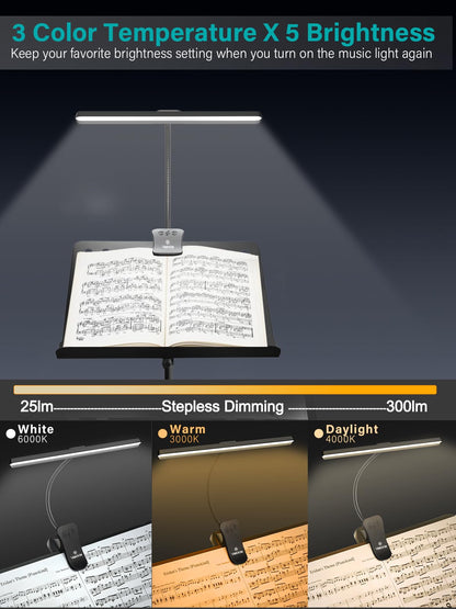 Vekkia Professional 88 LED Rechargeable Music Stand Light - Foldable Clip-on Lamp, Eye-Protective, 5 Brightness & 3 Color Temp Adjustments, for Piano, Reading