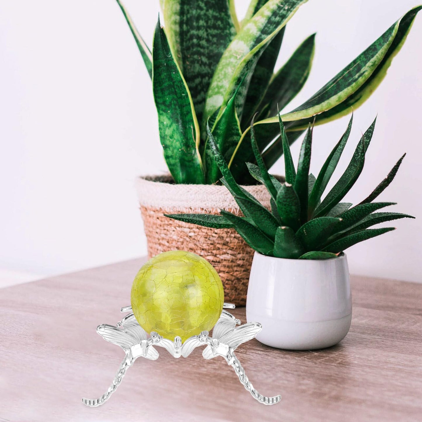 Amosfun Metal Dragonfly Display Stand Crystal Sphere Holder Triangle Base 3.93X3.93X1.57 Inch Home Decor Display Pedestal for Globe and Sphere Stands