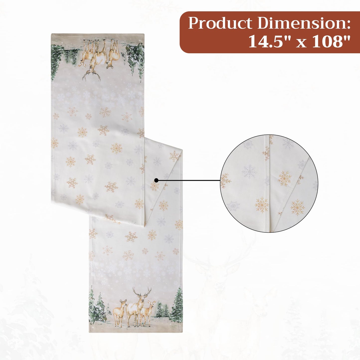 Maison d' Hermine Table Runner 100% Cotton Double Layer Table Runners 108 inches Long for Thanksgiving Christmas Decorations Home Kitchen Dining Party Wedding (Deer in The Woods, 14.5" x 108")