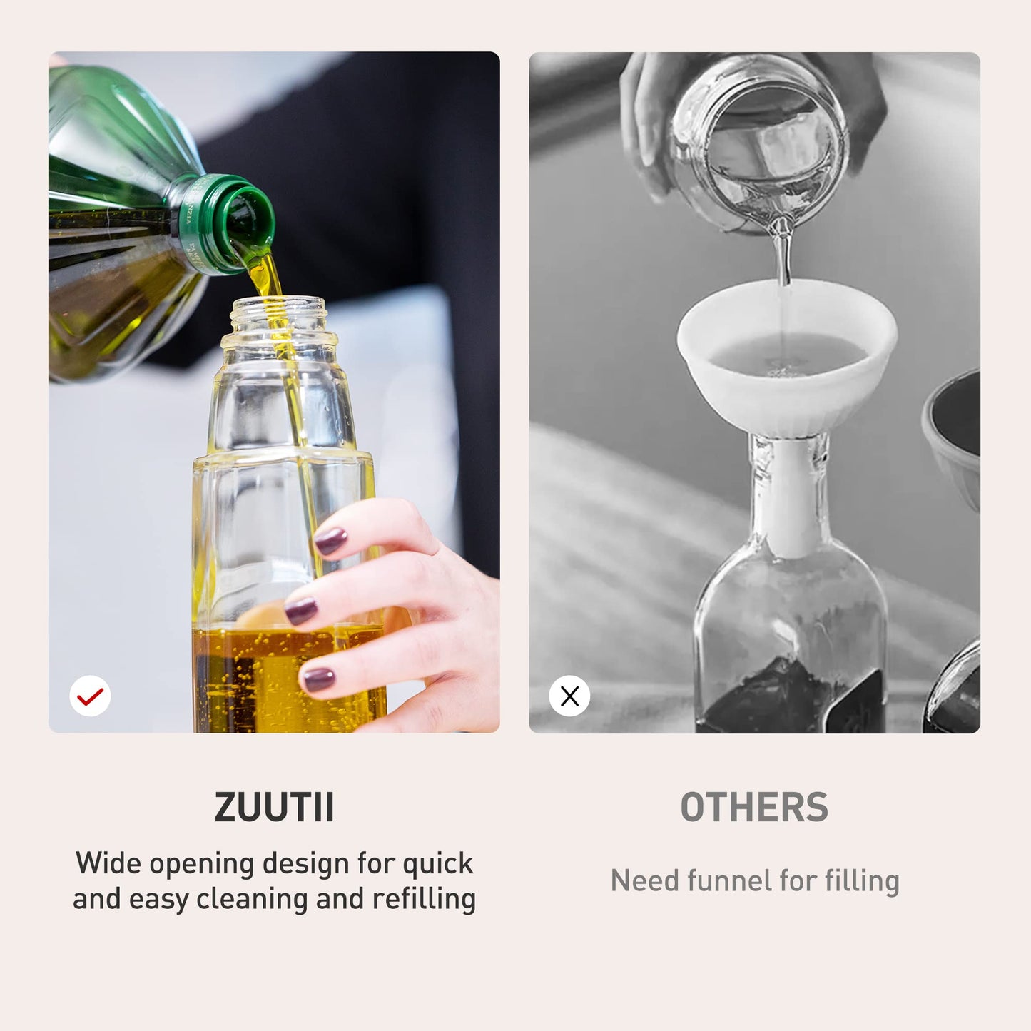 Zuutii Olive Oil Dispenser - Drip Free Spout Bottle for Kitchen Glass Oil and Vinegar Dispenser - Blue