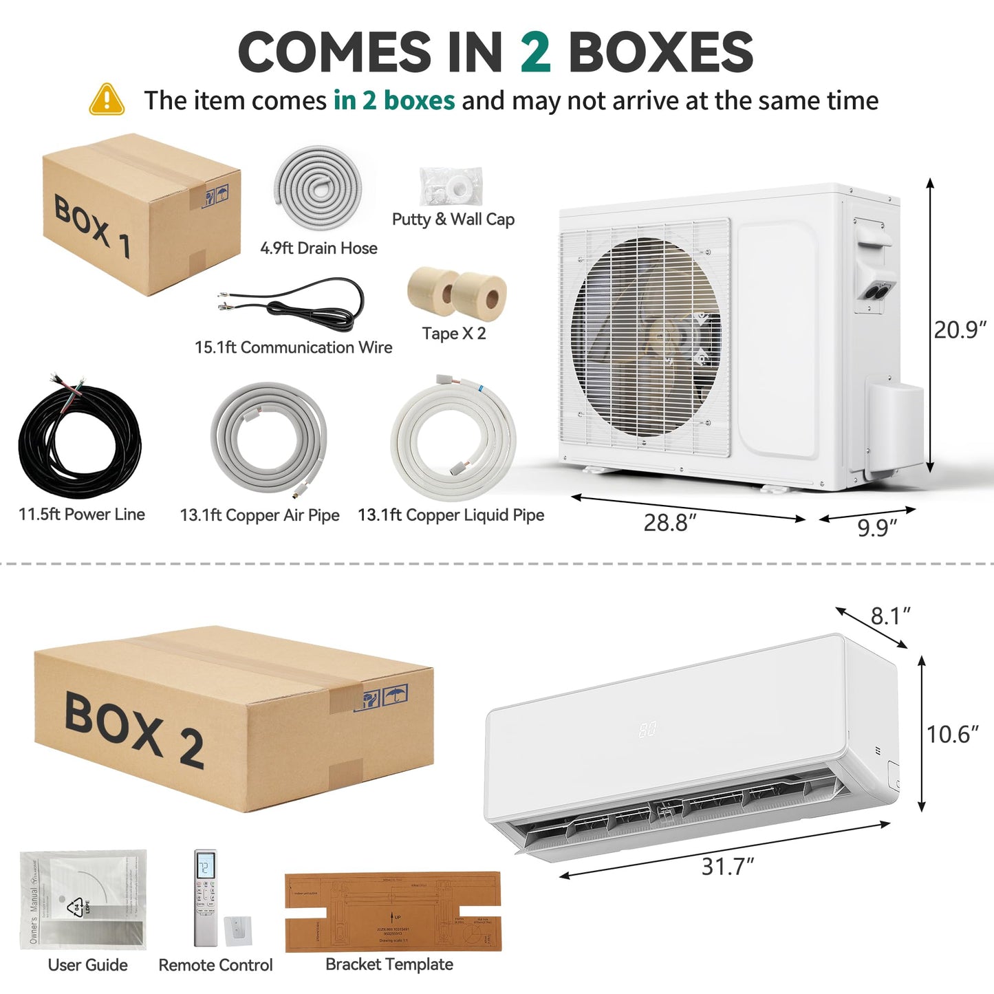 YITAHOME 20 SEER2 12000BTU Mini Split AC/Heating System 115V, Pre-charged Inverter AC Cool & Heat Up to 750 Sq. Ft, Pure Design, Compatible with 3 Level Eco Mode, Complete Installation Kit, White