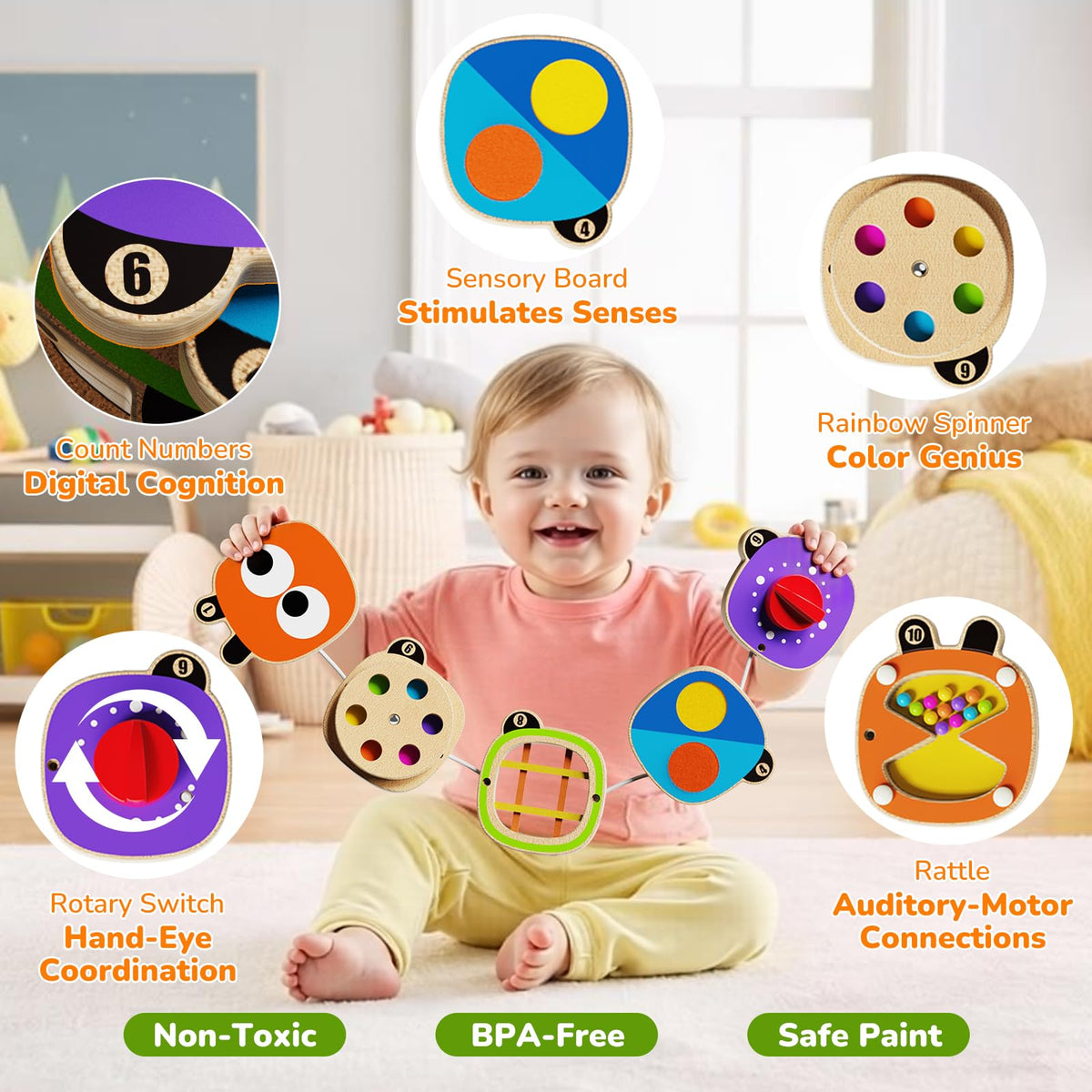 Montessori Busy Board Toys for 1 Year Old, Airplane Car Travel Toys for Toddlers 1-3, Sensory Activity Cube Toys for Fine Motor Skills, Baby Gifts for Boys Girls, Easter Basket Stuffers for Toddler