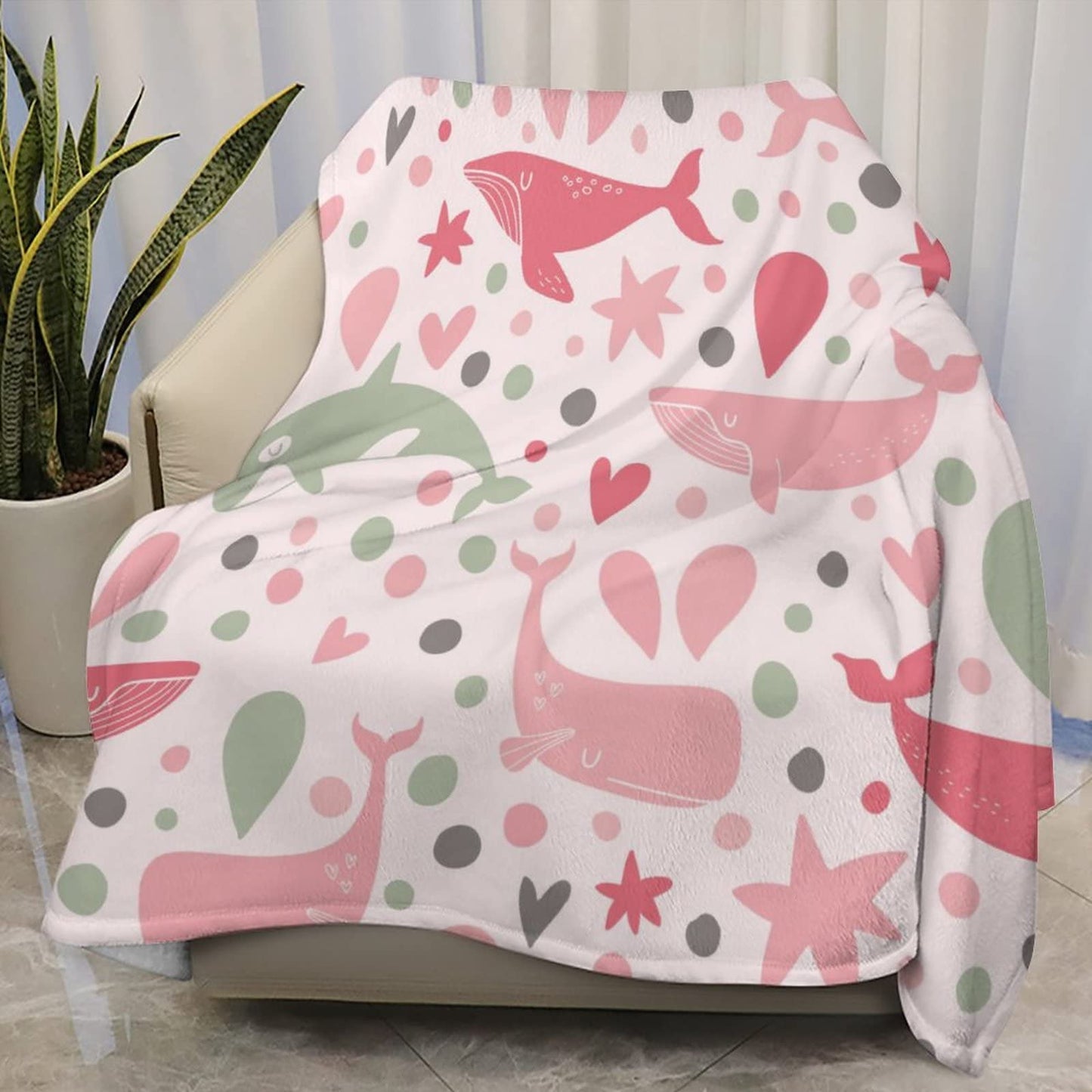 Joyidec Whale Pink Super Soft Winter Comfy Throw Blanket Flannel Fleece Lightweight Blanket for Couch Car Bed 50x60 in