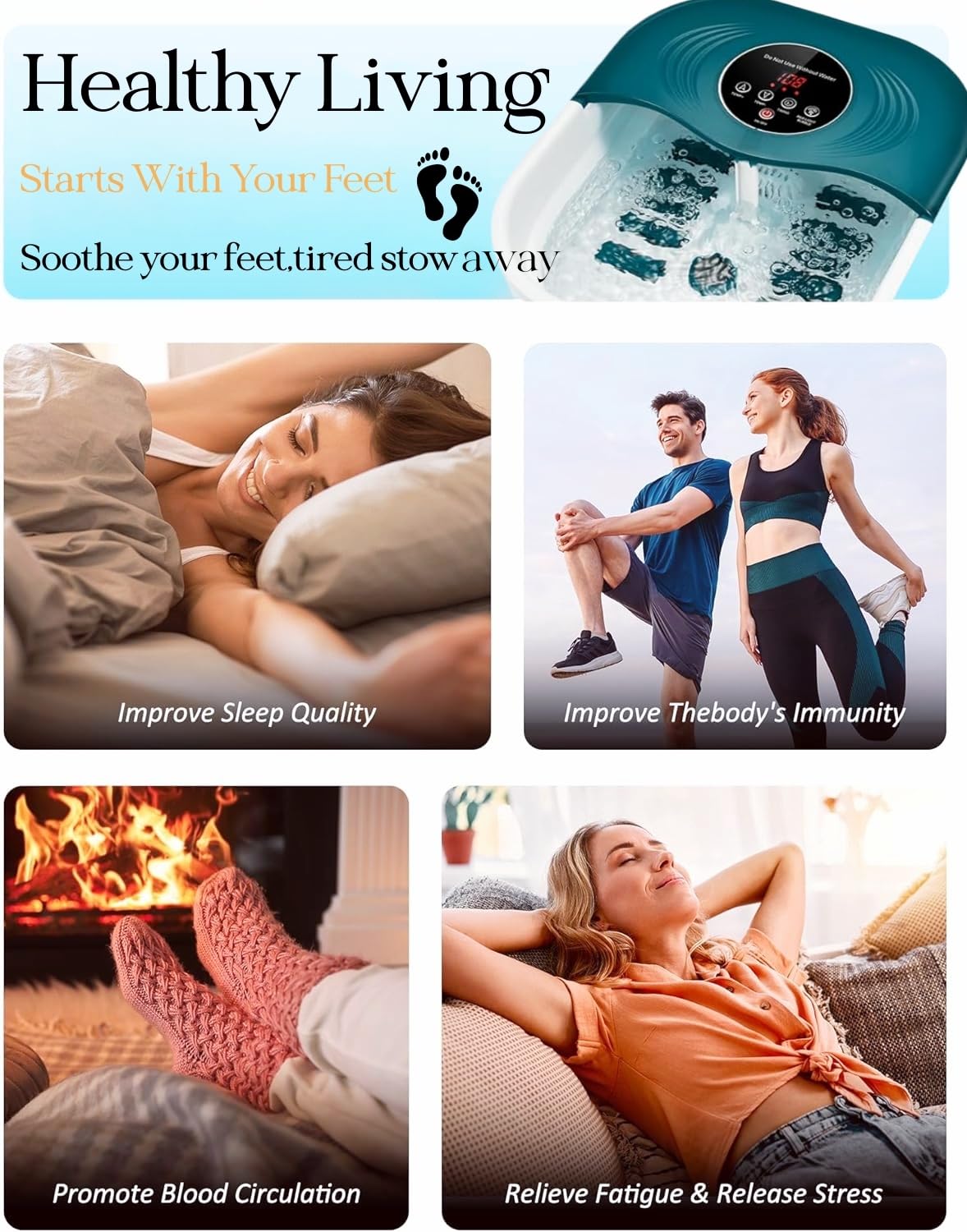 SPA4PIEDS Foot Spa Bath Massager with Heat, Bubble Jets, Red Light & Timer, Pedicure Foot Spa with 95-118℉ Temperature Control, 8 Shiatsu Rollers, Pumice Stone, Gift for Women,Men,Dad