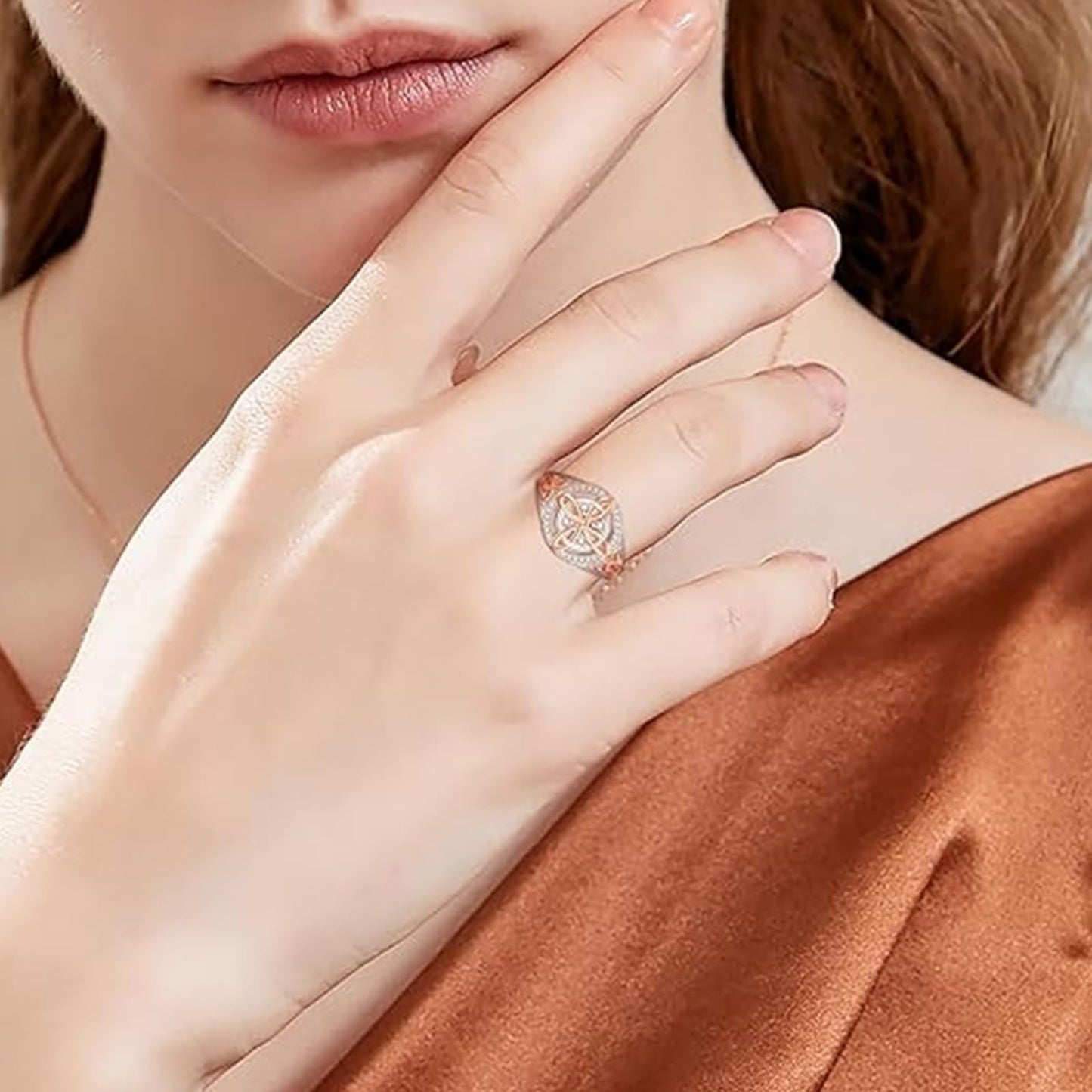 diyebof Women‘s Rings Copper Geometric Band Rings With Two Tone Zircon Accents Designed For Professional And Social Event In Sizes 6 To 10 (6)
