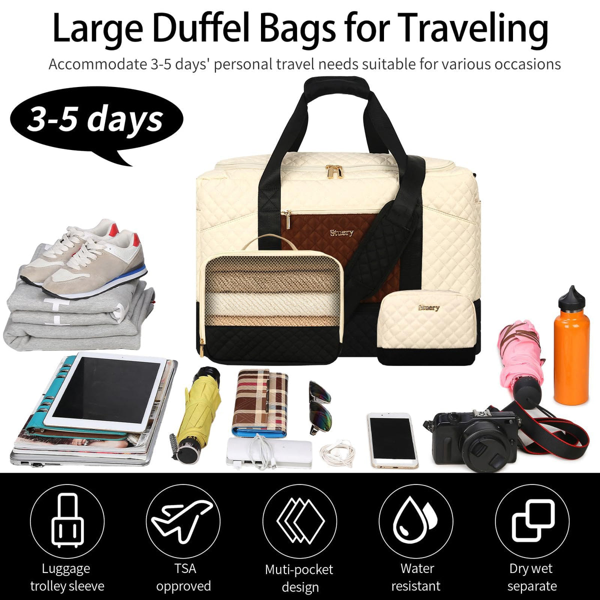 Stuery Weekender Bags for Women with Toiletry Bags: Large Overnight Bags Travel Duffel Bag Carry On Shoulder Weekend Tote with Shoe Compartment and Wet Pocket for Girls Airplane Traveling