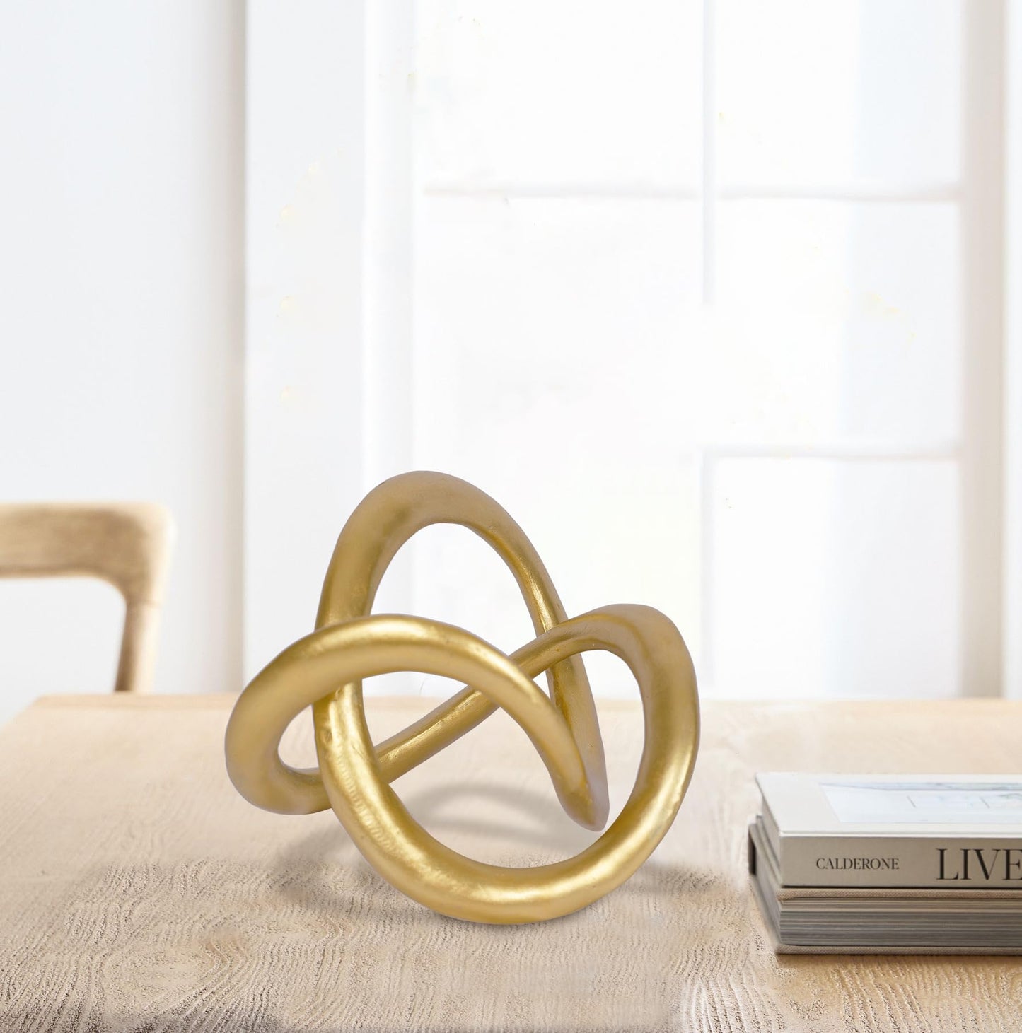 PUHOZN Modern Geometric Round Sculpture Gold Knot Statue Decor Tabletop Sculpture and Figurines Round Decorative Ornaments Knick Knacks Home Decor for Shelves Coffee Table Bookshelf Decoration Gifts