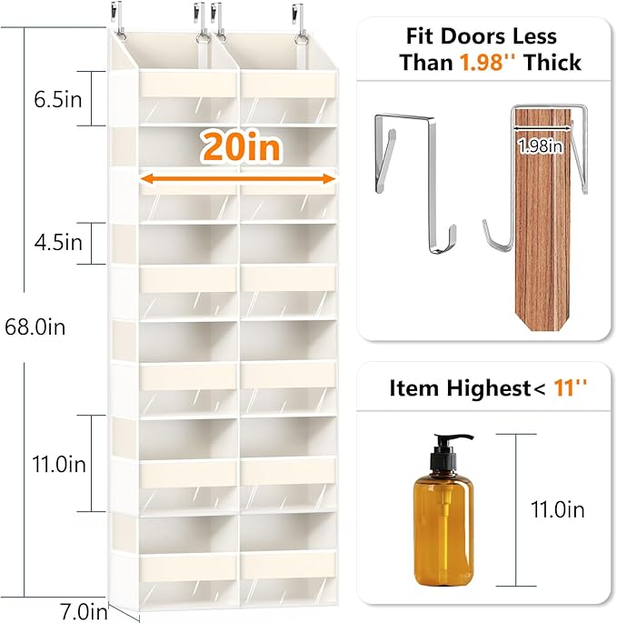 Heavy Duty Over The Door Organizer 6 Tiers, Extra Large Behind Door Storage of