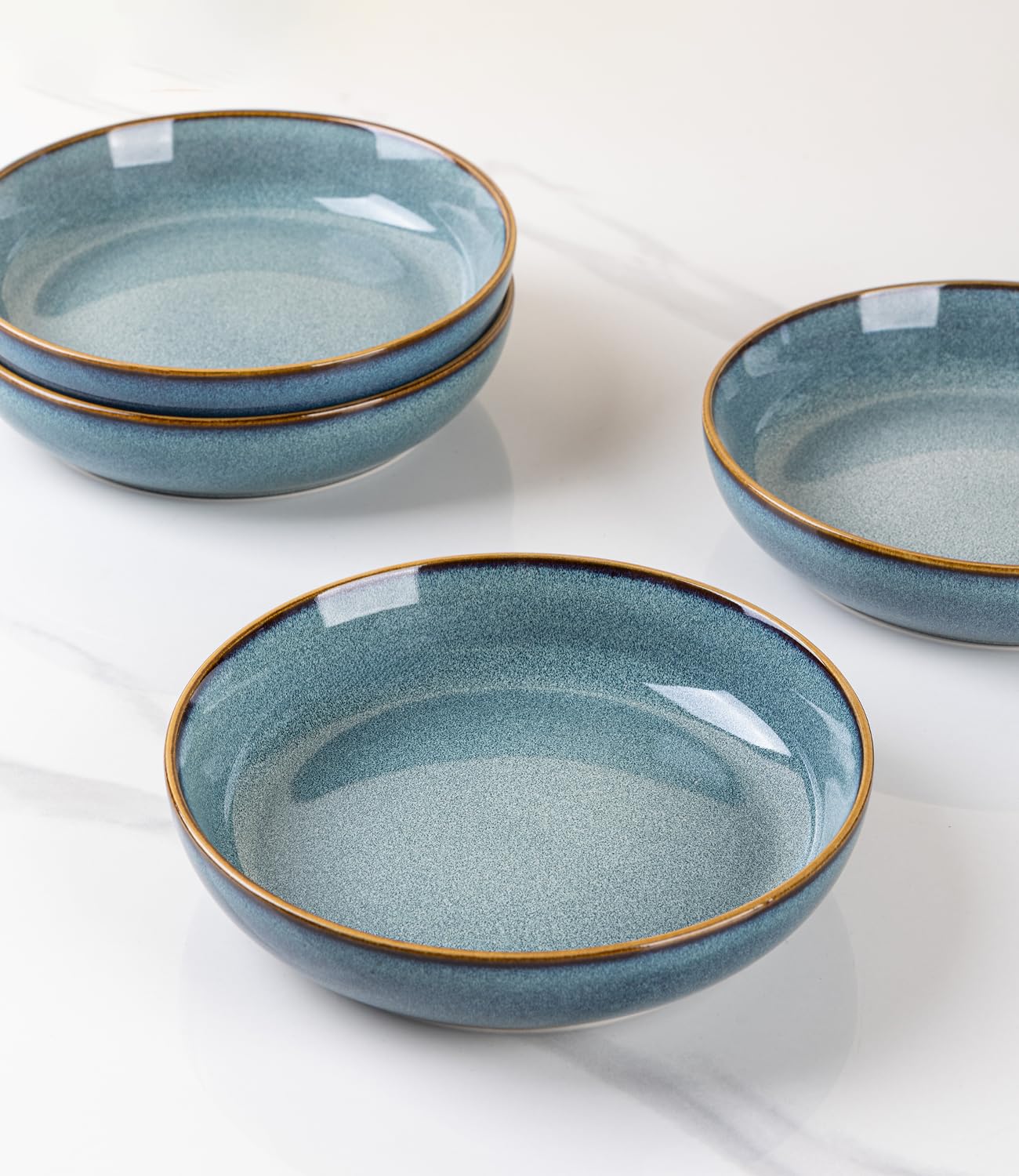 GBhome 8.75'' Large Ceramic Pasta Bowls, 38oz Stoneware Pasta Serving Bowls Set of 4 for Kitchen, Wide Bowls for Fruit,Pasta,Salad,Oatmeal,Meal, Microwave Safe, Reactive Glaze-Space Blue