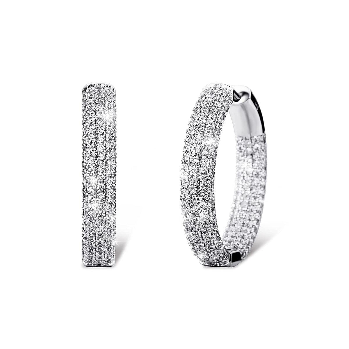 TOPGRILLZ Iced Out Hoop Earrings Cubic Zirconia Huggie Cartilage Cuff Hypoallergenic 14K Gold Plated Luxury Fashion Round Circle Earrings For Women-29mmSilver