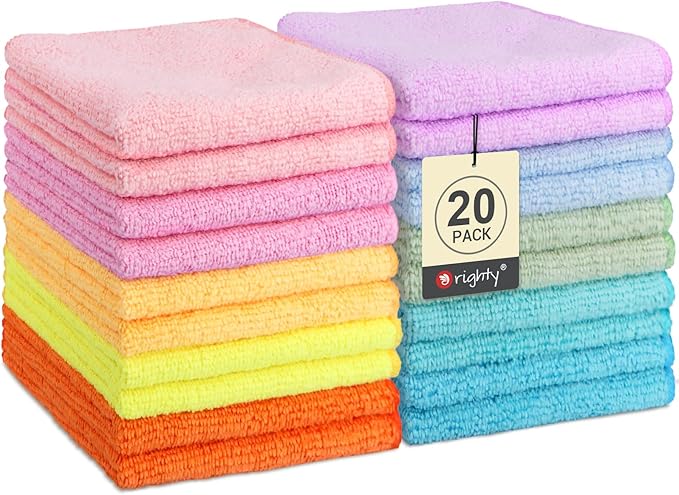 Orighty Washcloths, 20 Pack Microfiber Face Towels, Highly Absorbent and Soft