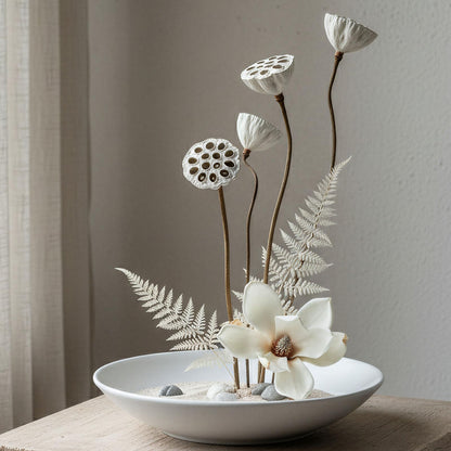 hjn White Ceramic Vase Bowl Decorative Planter - Minimalist Tabletop Vase for Dried Flowers, Succulents & Home Decor Accents -Shallow Plate-12.5''dx2.3''h