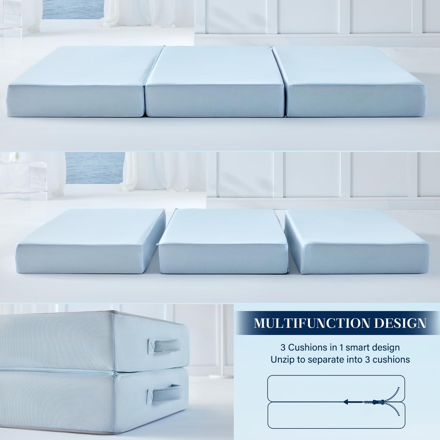 Lazyzizi Cooling Folding Mattress,6 Inch Foldable Mattress with Memory Foam Cold & Breathable Fabric Cover,Trifold Floor Guest Murphy Bed for Camping, RV, Twin