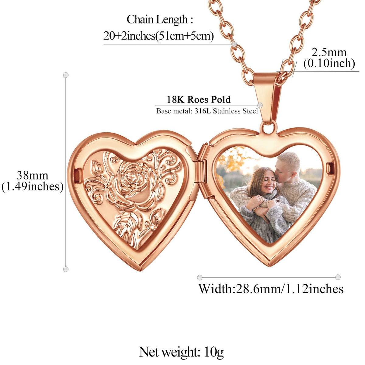 FindChic Photo Necklace for Women, Heart Locket Pendant with Picture Inside, Rose Gold Personalized Memorial Jewelry, Custom Gift for Mom Wife Girlfriend Birthday Valentine's Day