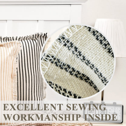 ZWJD Throw Christmas Pillow Covers 24x24 Set of 2 Striped Pillow Covers with Fringe Chic Cotton Decorative Pillows Square Cushion Covers for Sofa Couch Bed Living Room Farmhouse Decor