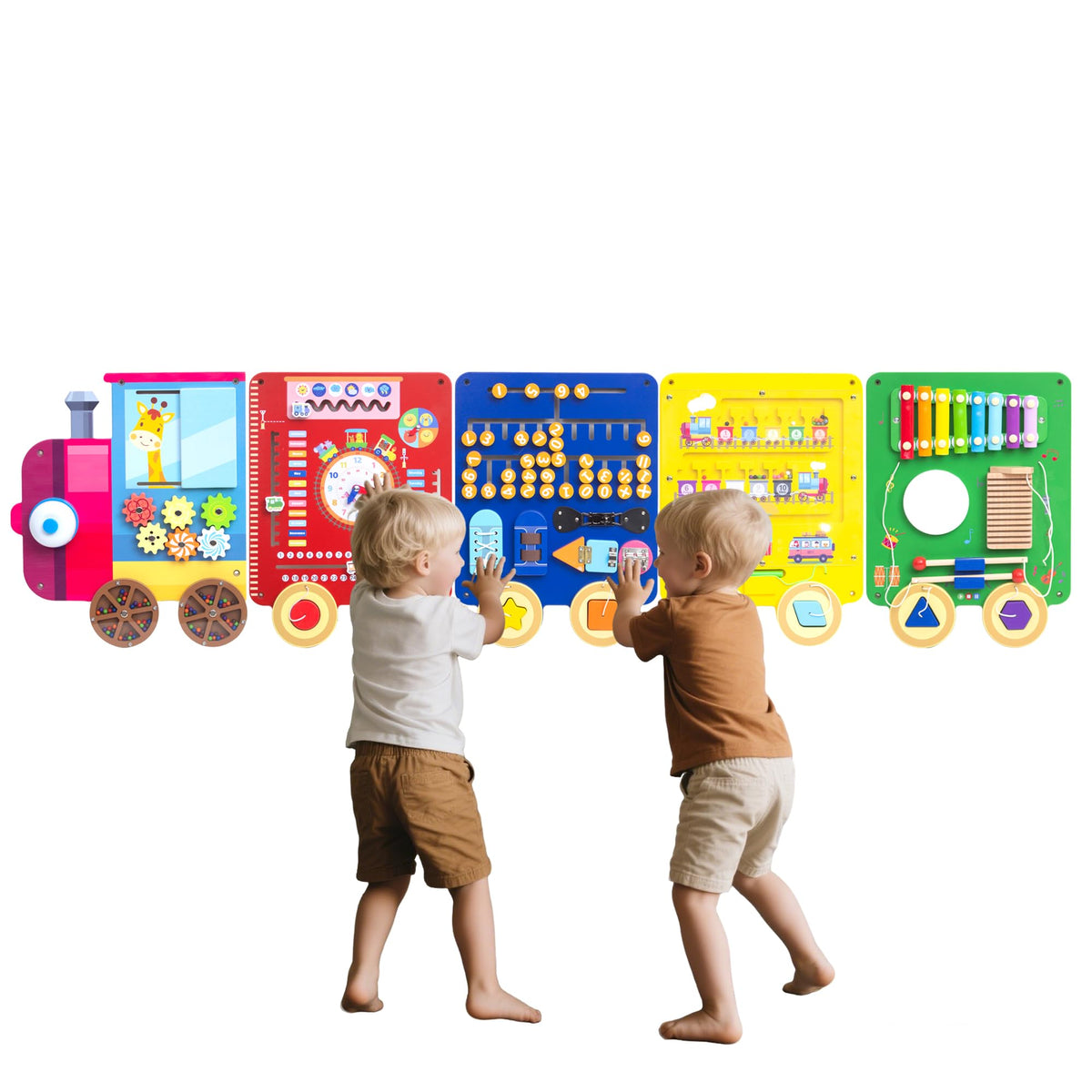 UREDISO Train Activity Wall Busy Board,Wooden Busy Board Train Activity Wall Panels,Montessori Sensory Wall Toys Panel for Kids, Learning Activity Center for Playroom,3 Years Old and Over (Train)