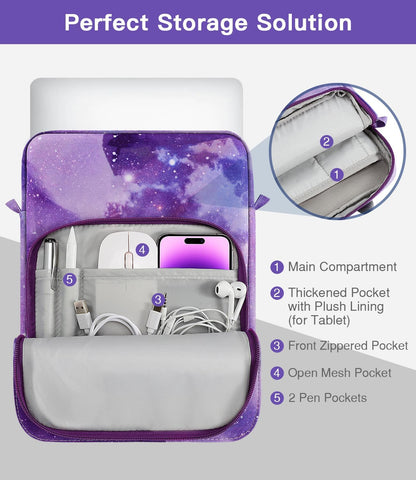 MoKo Laptop Case Compatible with MacBook Pro 13 Inch M2 2022/Pro M1 Pro/M1 Max 14.2 2021, Tab S8 Ultra 14.6 inch, Carry Case with Shoulder Strap & Handle, Compartments Protective Case, Purple Starry