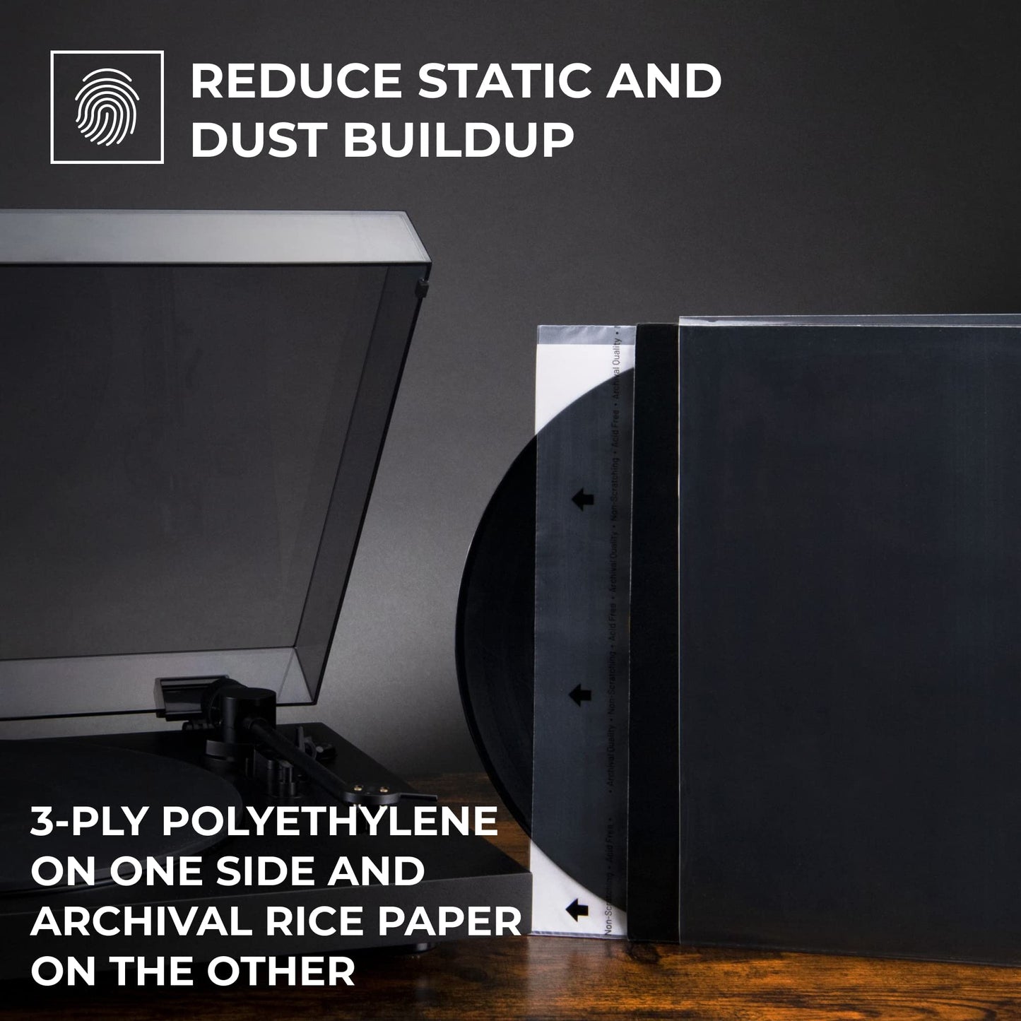 Big Fudge Premium Master Vinyl Record Sleeves - 12 inch x 50pcs - Archival Anti Static Rice Paper Inner Sleeves - Clear 3 Layer LP Covers - Protective Plastic Cover for Records