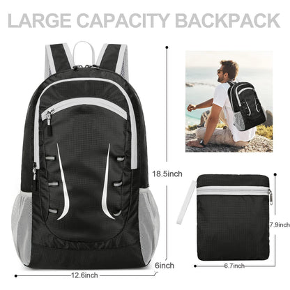 Alitifiy Lightweight Foldable Backpacks, 30L Packable Waterproof Small Hiking Bags & Packs Knapsack Daypack Handy for Men Women Ladies Kids Travel Camping Outdoor Rucksack Bag Pack (Black Grey)