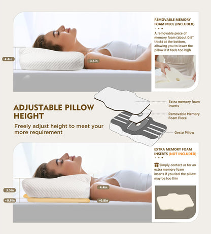 Osteo Cervical Pillow for Neck Pain Relief, Hollow Design Odorless Memory Foam Pillows with Cooling Case, Adjustable Orthopedic Bed Pillow for Sleeping, Support for Side Back Sleepers