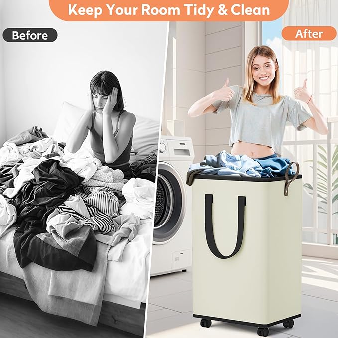 Laundry Basket with Wheels, Collapsible Laundry Baskets, Laundry Hamper with