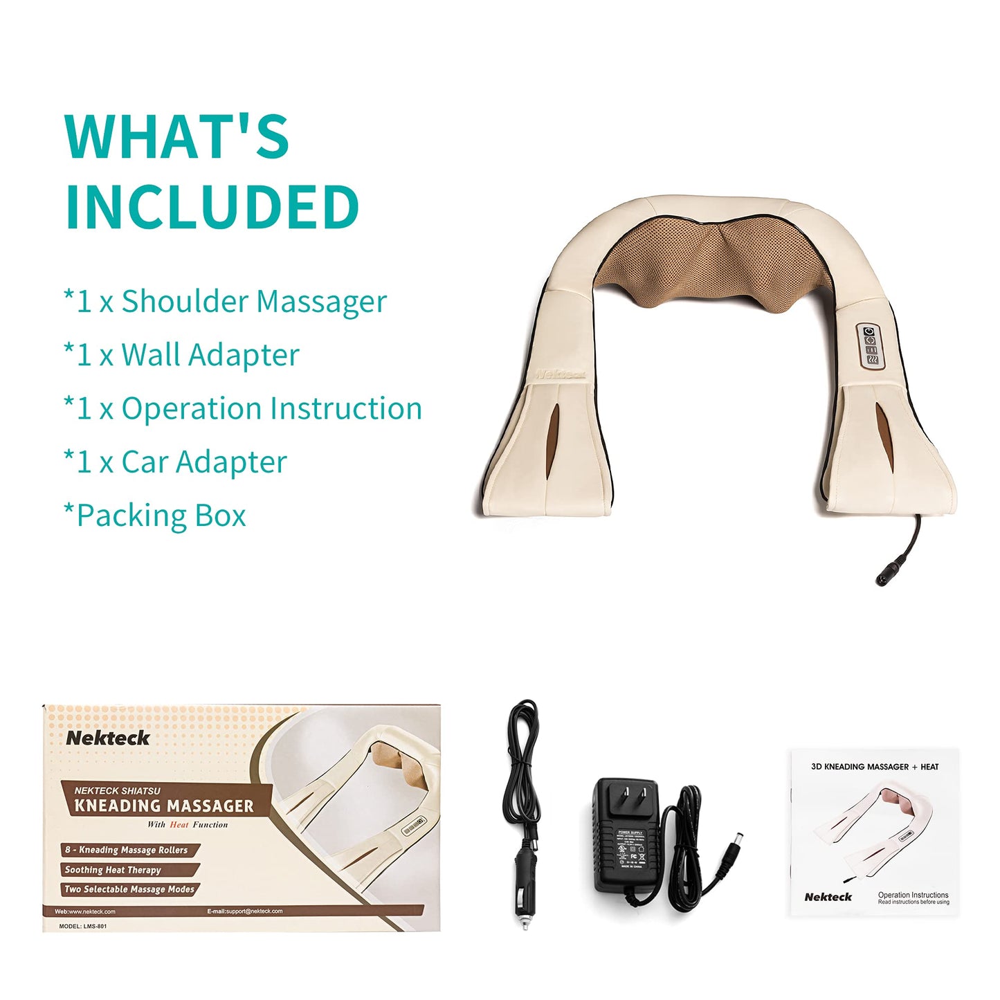 Nekteck Neck Massager for Pain Relief Deep Tissue, FSA Eligible Shiatsu Back Massager with Heating 3D Kneading Massage Pillow for Shoulder Leg Muscle, Office Home Car Use, HSA Eligible, Plug-in Use