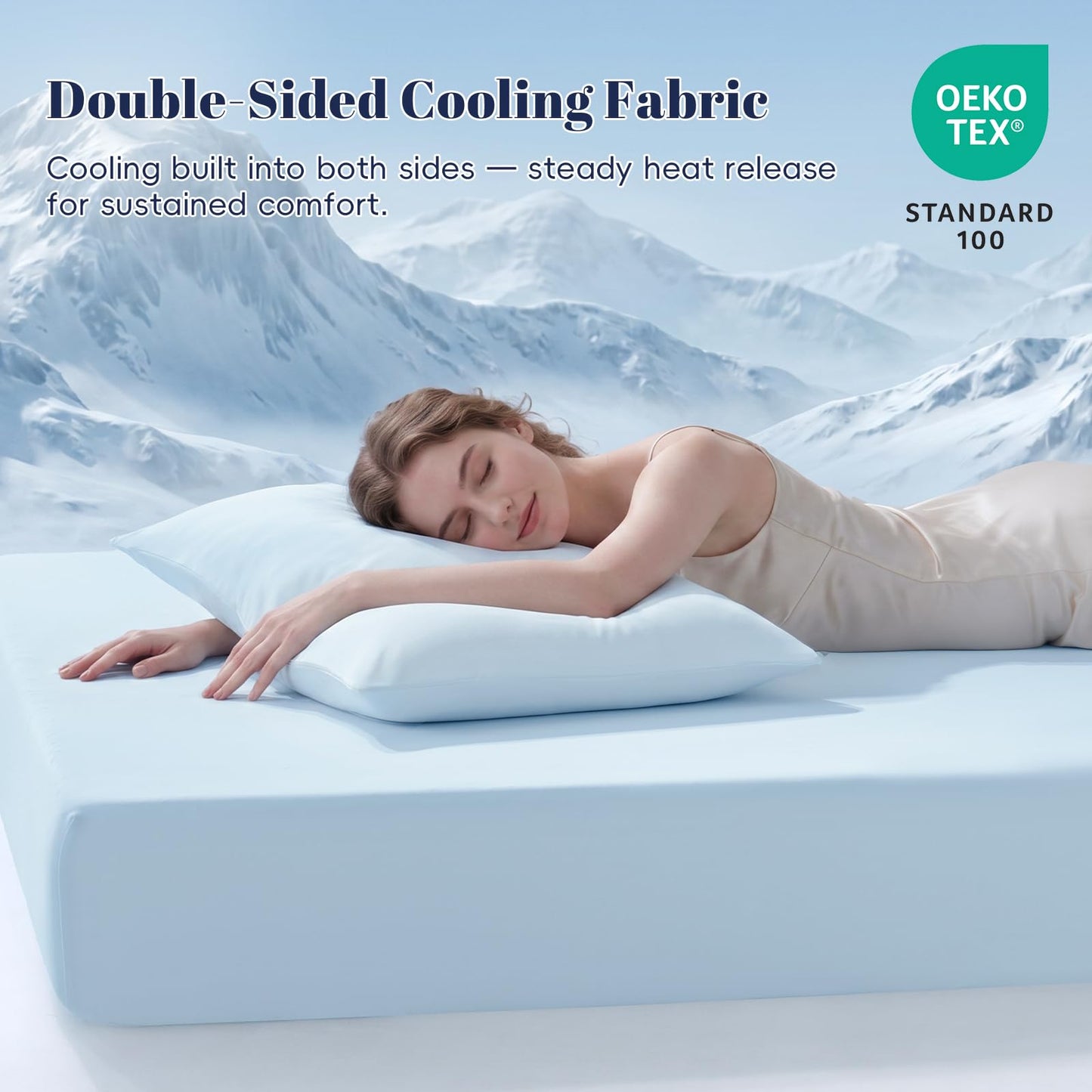PHF Cooling Fitted Sheet Set Queen Size for Hot Sleepers, Q-Max > 0.4, Silky Soft & Breathable, Ideal for Night Sweats & Summer, 1 Fitted Sheet & 2 Pillowcases, Fits Up to 16", Ice Blue