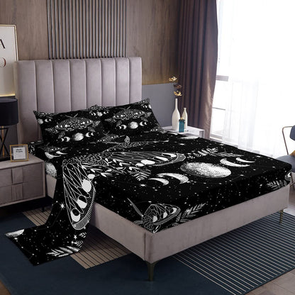 Erosebridal Gothic Moth Sheet Set Twin Size Skeleton Halloween Boho Death Moth Decor Flat Sheet Animal Skeleton Skull Bed Sheet Bohemian Sun and Moon Fitted Sheet with 1 Pillowcase