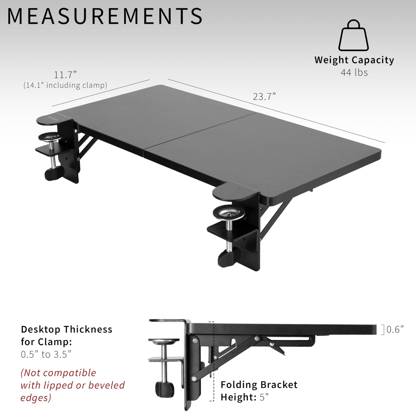 VIVO Clamp-on 6 x 9 inch (11 Including Clamps) Desk Extender, Wrist Support, Armrest Tray, Table Mount for Sit Stand Desks, Black, DESK-EXT09