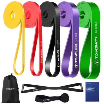 TOMSHOO 5 Packs Pull Up Assist Bands Set Resistance Loop Bands Powerlifting Exercise Stretch Bands with Door Anchor and Handles