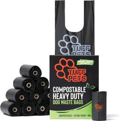 Tuff Pets Biodegradable Dog Poo Bags With Handles - Heavy Duty Dog Bags - 12 Premium Compostable Dogs Poop Bag Rolls - 50% Thicker, 50% Stronger Dogs Waste Bags
