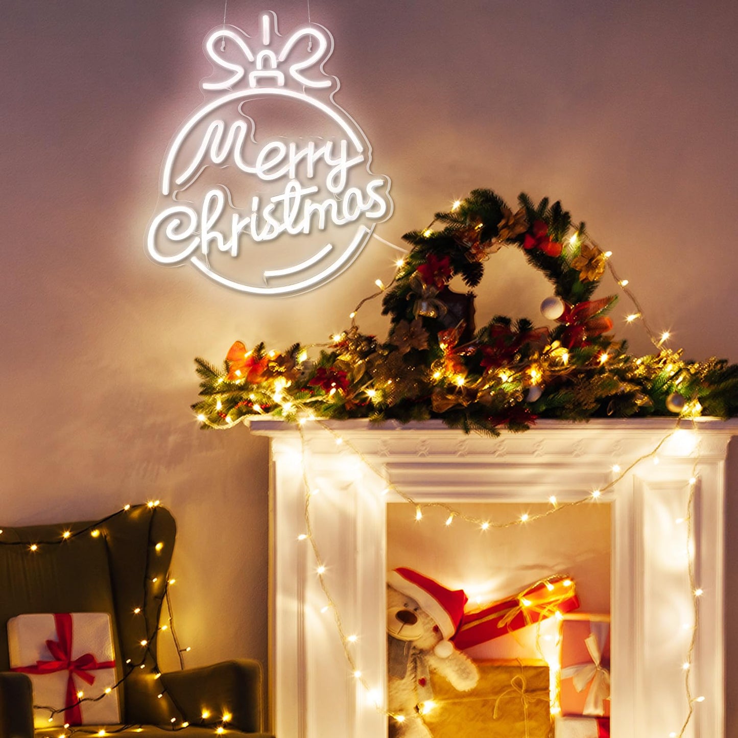 Xuhal Merry Christmas Neon Signs Acrylic Neon Light White Merry Christmas LED Light USB Powered Led Sign for Wall Decor Party Room New Year Wedding