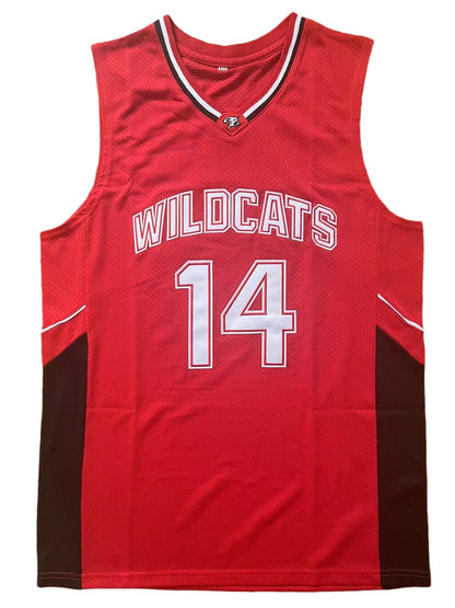 Mens Wildcats High School Jersey,14 Troy Bolton Basketball Jersey,8 Chad Danforth Basketball Jersey/Shirt (Medium, 14 Bolton Red)