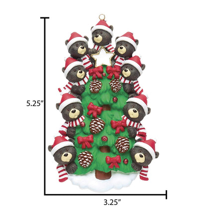 3D Black Bears Family of 9 Ornament 2025 Personalized Family Christmas Ornaments 2025 | Xmas Tree Decorating Bears Personalized Tree Ornaments for Grandchildren Siblings & Grandkids of Nine Ornament