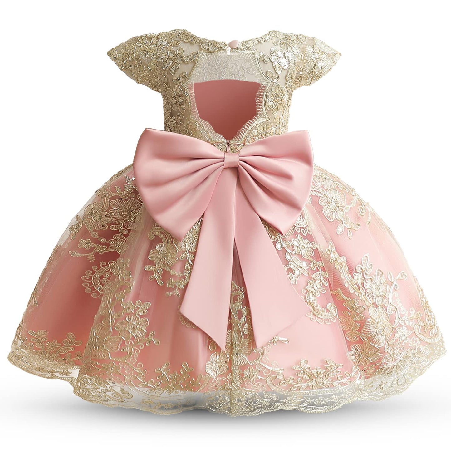 NNJXD Baby Girl Dress Flower Embroidery PrincessTutu Pageant Party Gown 2006 Pink Size(80) 6-12 Months