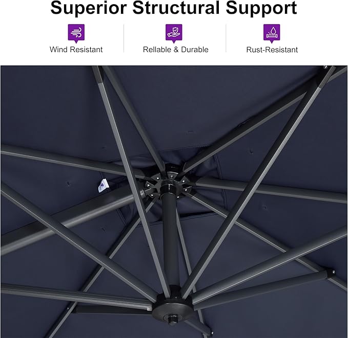 PURPLE LEAF 11 Feet Patio Round Cantilever Umbrella with Base Outdoor Aluminum Offset Umbrella with 360-degree Rotation for Pool Patio Garden Deck Navy Blue