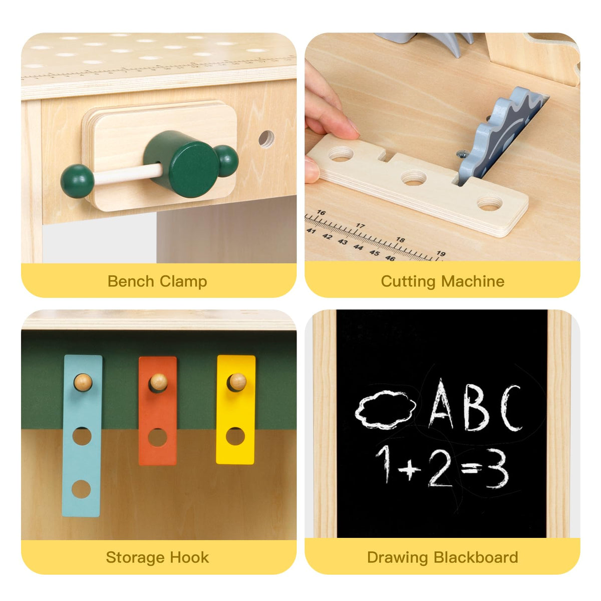OOOK Kids Tool Bench，Wooden Toddler Workbench with Tools Set，Large Storage Wooden Tool Workbench for Kids Age 3-5，Pretend Play Construction Set Gift for Boys Girls
