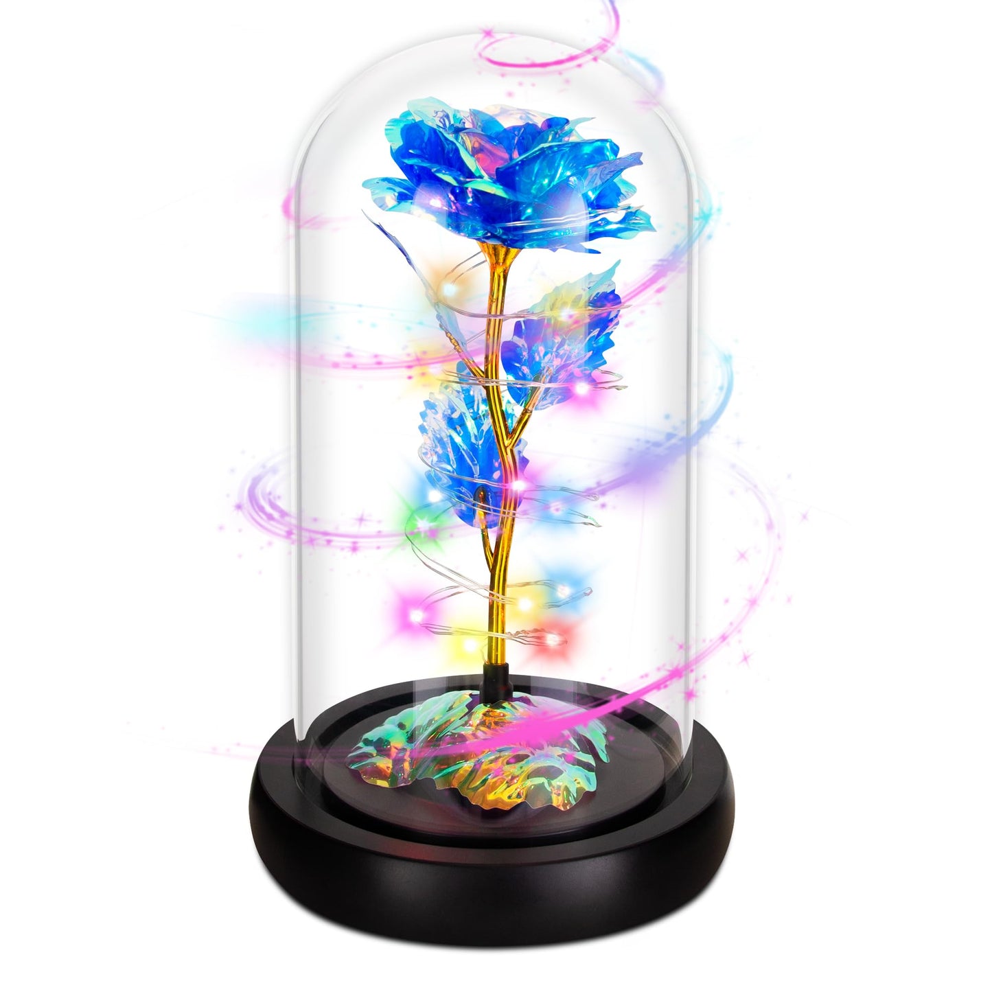Childom Valentines Day Rose Gifts for Her,Birthday Gifts for Women Mom Mothers Day,Flowers for Delivery Prime,Rotating Blue Light Up Rose in A Glass Dome,Anniversary Valentines Rose Gift for Wife