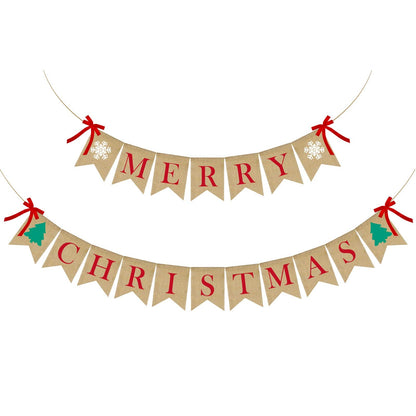 PACETAP Merry Christmas Burlap Banner with 4 Red Bows, Home Indoor Christmas Decorations for Fireplace, Chimney, Wall, Tree